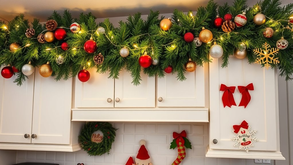 Christmas Decorating Above Kitchen Cabinets: Garland, Ornaments, Signs ...