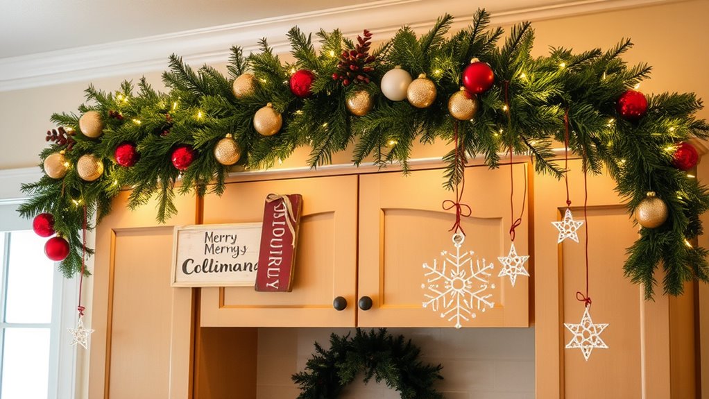 Christmas Decorating Above Kitchen Cabinets: Garland, Ornaments, Signs ...